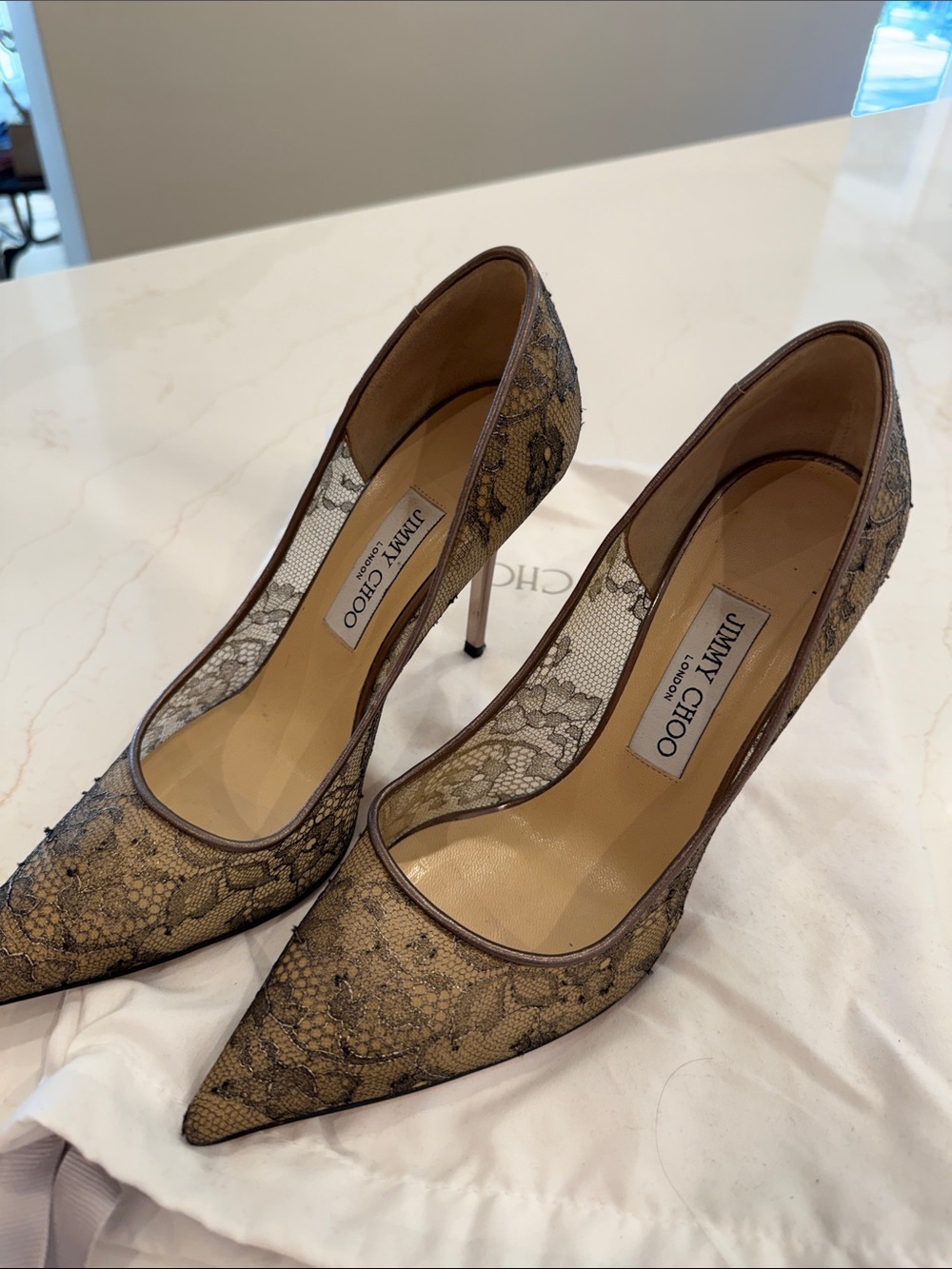 Jimmy Choo Gold Lace Pointed-Toe Stiletto Pumps